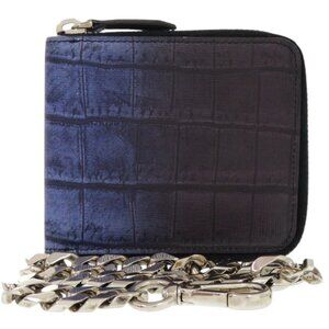 Fendi Chain 7 M0197 Leather Blue Bifold Wallet 1367